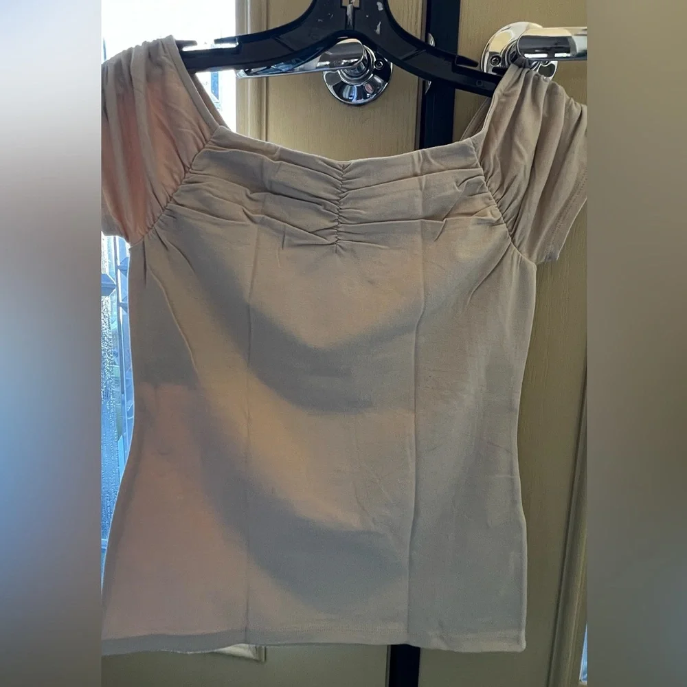 Express Ruched Cream Top - Picture 1 of 6